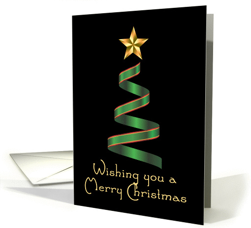 Wishing you a merry christmas ribbon tree and star card (1455628)