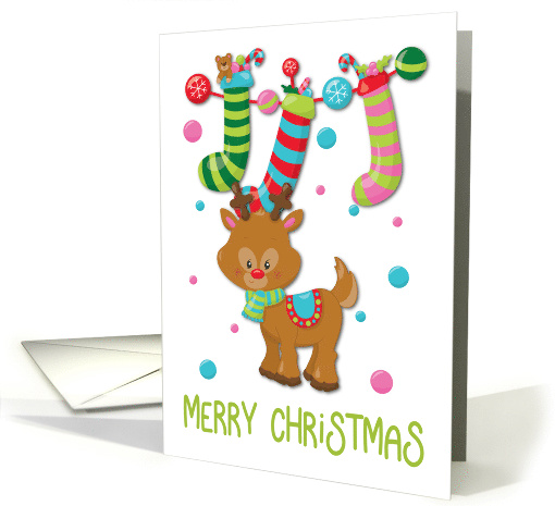 Merry Christmas reindeer stockings Christmas card (1497764)