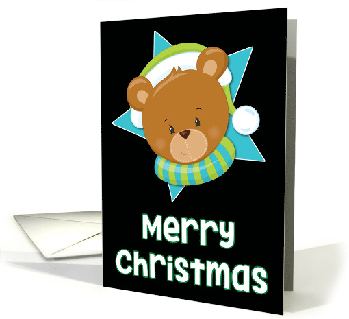 Merry Christmas Teddy on teal star Christmas card (1497776)