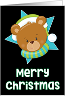 Merry Christmas Teddy on teal star Christmas card