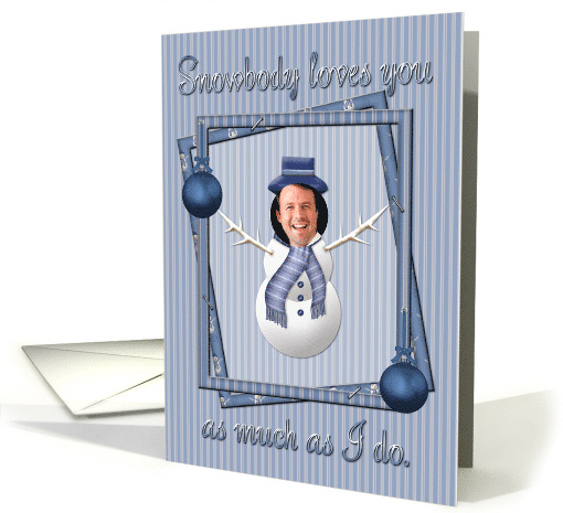 Merry Christmas blue ornament snowman photo card (526171)