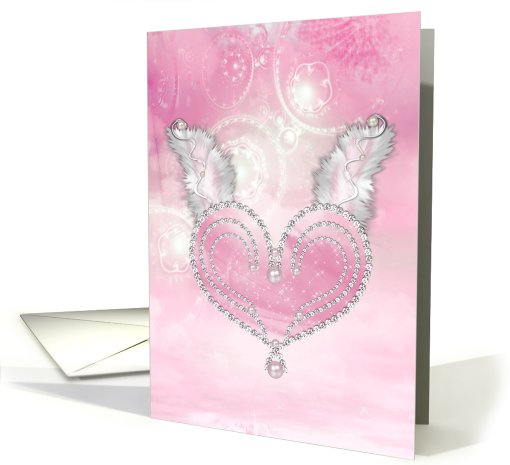 Pink diamond heart with fluffy wings card (545248)
