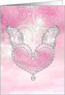 Pink diamond heart with fluffy wings card