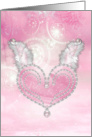 Pink diamond heart with fluffy wings card