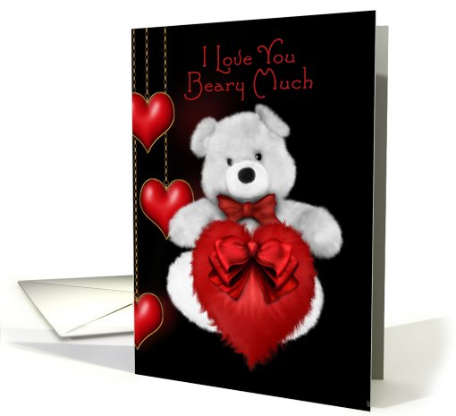 I love you beary much fluffy bear and dangling hearts card (550761)