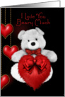 I love you beary much fluffy bear and dangling hearts card