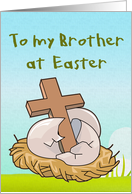 Happy Easter wooden cross and easter eggs Brother card