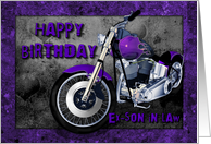 happy birthday purple motor bike ex son in law. card