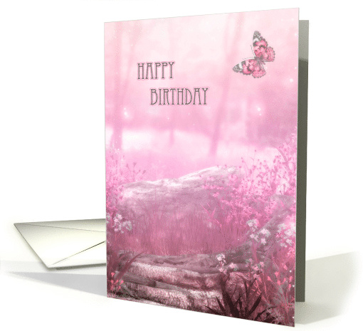 Happy Birthday pink butterfly garden card (631240)