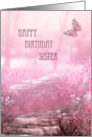 Happy Birthday Sister pink butterfly garden card