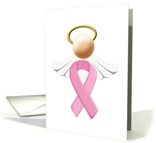 breast cancer awareness angel and support ribbon blank note card