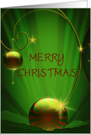 green and gold dangling ornaments merry christmas card