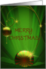 green and gold dangling ornaments merry christmas card