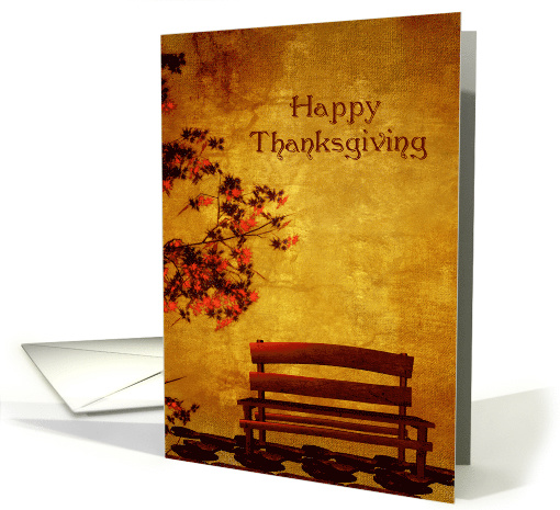 Golden sunset tree and bench on pathway happy thanksgiving card