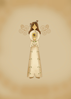 Primitive folk art sunflower angel blank note card