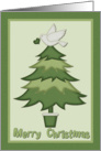 Merry christmas green tree with dove of peace card