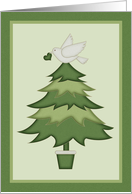 Green tree with dove of peace card