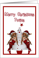 Merry christmas twins red and white tree in a frame card