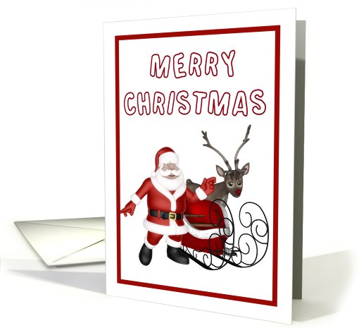 Merry christmas red and white frame santa and reindeer card (701975)