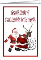 Merry christmas red and white frame santa and reindeer card