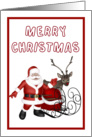 Merry christmas red and white frame santa and reindeer card