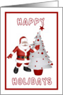 Happy holidays red and white frame santa and christmas tree card