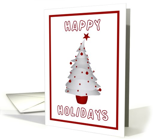 Happy holidays red and white frame with christmas tree card (701981)