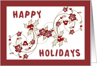 Happy holidays red and white frame holly and berry display card