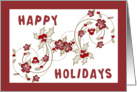 Happy holidays red and white frame holly and berry display card