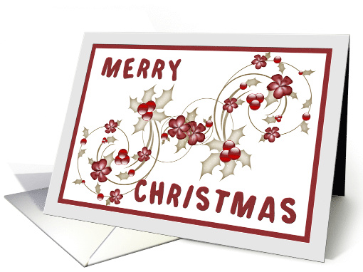 Merry Christmas red and white frame holly and berry display card