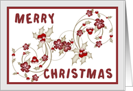 Merry Christmas red and white frame holly and berry display card