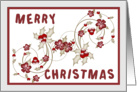 Merry Christmas red and white frame holly and berry display card