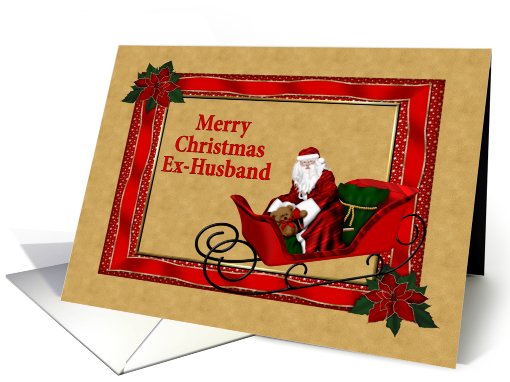 Merry Chrismas Ex-Husband red frame with santa and his sleigh card