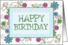 Happy Birthday swirls and flowers framed card