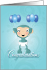 baby chimp balloons blue - congratulations card