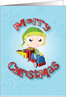 little elf train - merry christmas card