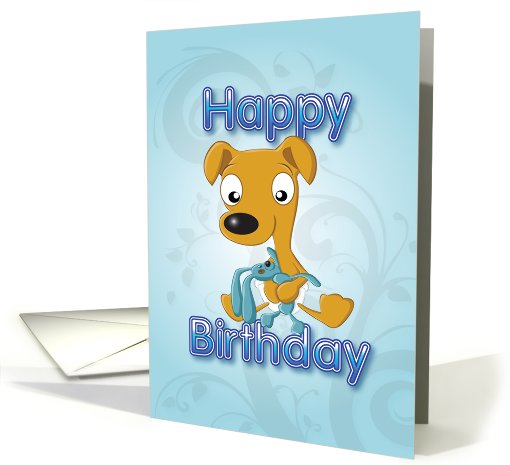 baby whippet and cuddly bunny - blue card (525535)