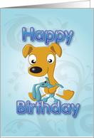 baby whippet and cuddly bunny - blue card