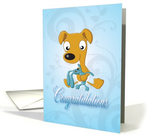 baby whippet and cuddly bunny - blue(congratulation) card (525537)