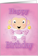 baby chimp - flowers - pink card