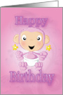 baby chimp - flowers - pink card