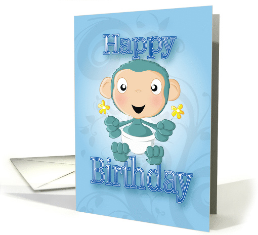 baby chimp - flowers - blue card (525540)