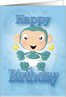 baby chimp - flowers - blue card