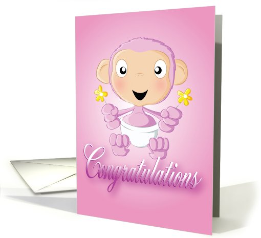 baby chimp - flowers - pink(congratulations) card (525541)