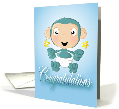 baby chimp - flowers - blue(congratulations) card (525542)