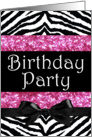 Birthday Party Invitation, Black/White/Hot Pink card
