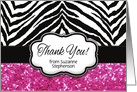 Custom Pink and Black Animal Pattern Stripe Thank You Zebra Print Card