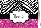 Pink/Black Animal Pattern Stripe Thanks, Thank You Zebra Print Card