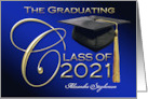 Graduating Class of 2021 Elegant Blue and Gold Cap Tassel Announcement card