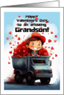 Boy in Dumptruck Hearts Happy Valentine’s Day Grandson card